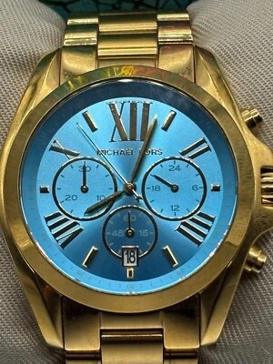 Michael Kors Gold-Tone Chronograph Watch With Blue Dial MK 5975 Needs Battery - Image 1 of 4