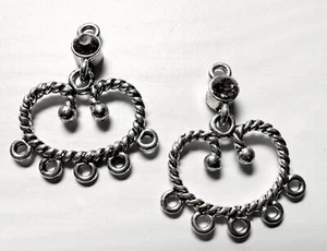 2 Antiqued Silver Earring Connectors Made with Lt Amethyst Swarovski Crystals* - Picture 1 of 4