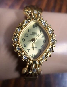 Sarah Coventry Quartz Wrist Watch Stainless Steel Band-Gold-Crystals-NWOB - Picture 1 of 8