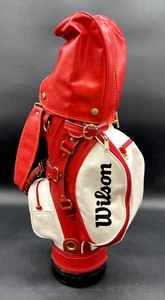 WILSON LEATHER 20" GOLF BAG 3-WAY MADE IN USA JR, DISPLAY, RED & WHITE VINTAGE - Picture 1 of 8