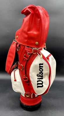 BOLSA DE GOLF WILSON CUERO 20" 3 VÍAS HECHA EN EE. UU., EXHIBICIÓN, ROJA Y BLANCA VINTAGE Foto 1 de 4
