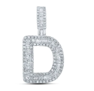 1/2cttw Baguette Diamond Initial Letter D Pendant 10k White Gold Charm - Image 1 of 4