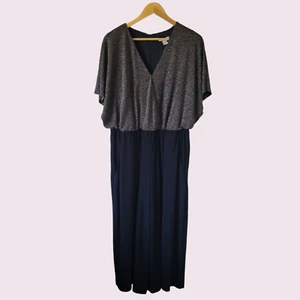 LONDON TIMES Metallic Jumpsuit Size 1X Batwing Crepe Culottes Pockets V-Neck - Picture 1 of 10