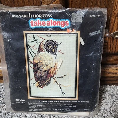 De colección 1985 Monarch Horizons Take Alongs Kit Punto de Cruz MTA 102 El Búho Foto 1 de 4