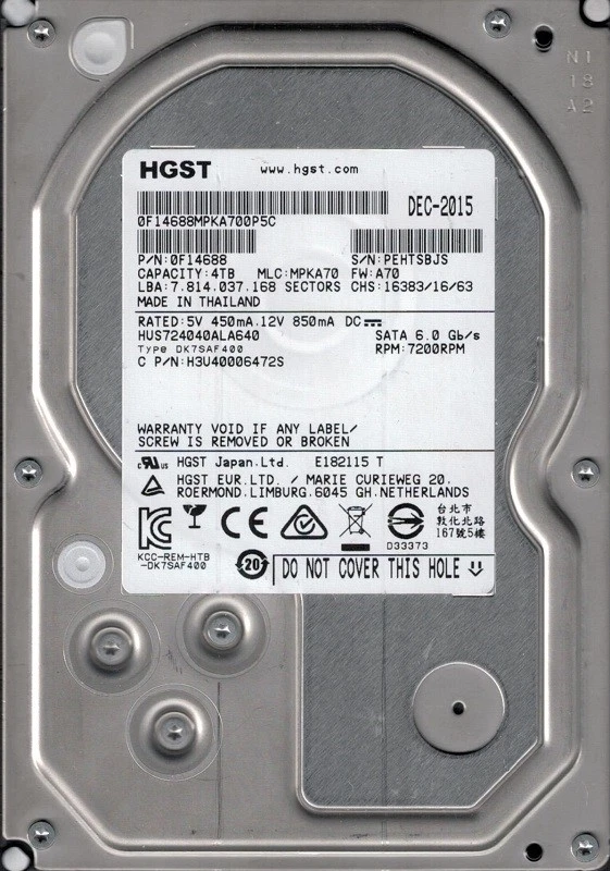 HUS724040ALA640 P/N: 0F14688 MLC: MPKA70 Thailand HGST 4TB - Image 1 of 1