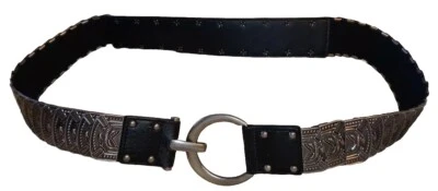 Silvertone Metal Stretch Belt XL Retro Round Hook Buckle fits 40 up to 42" waist - Image 1 of 4