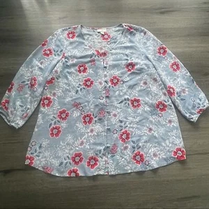 J.Jill Blue/Red Floral Print Button Down Blouse Sz Small Office Business Casual - Picture 1 of 7