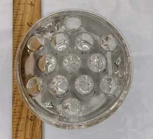 Vintage Clear Glass 13 hole 4 1/2" x 1.5" heavy 1 1/2 lb Floral Frog Footed - Picture 1 of 2