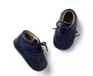 Janie and Jack Baby 3-6 Month Upper LEATHER Blue shoes Wingtip Bottie Nwot $42