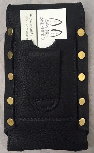 BLACK LEATHER PHONE CASE with CARD WALLET iPhone Plus 6+ 7+ 8+ X HANDMADE in USA - Image 1 of 4