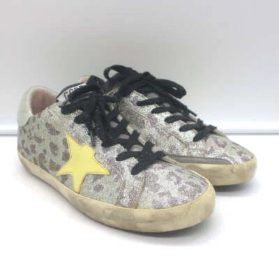 Golden Goose Superstar Glitter Leopard Sneakers Silver with Yellow Star Size 36 - Image 1 of 4