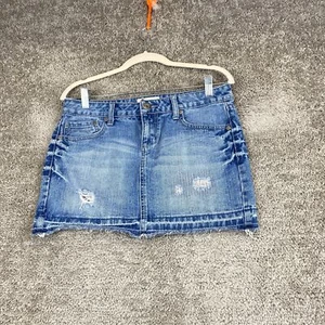SO Mini Denim Skirt Women's Size 5 Blue 5-Pocket Raw Hem Distressed Cotton - Picture 1 of 8