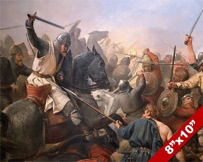 PINTURA PONTE BATALHA DE STAMFORD INVASÃO VIKING INGLATERRA GUERRA ARTE IMPRESSÃO EM TELA - Imagem 1 de 4