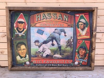 Letrero de tarjeta de béisbol T205 Hassan Tobacco estilo antiguo arte madera Ty Cobb 12x16 Foto 1 de 4