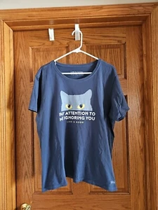 Life Is Good TShirt Women XXL Blue Cat Short Sleeve Crew Neck Crusher Tee Shirt  - Picture 1 of 2