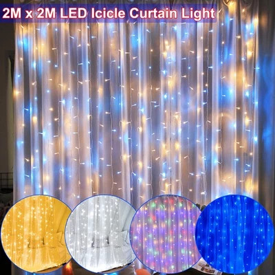 2Mx2M LED Curtain Fairy Lights USB String Hanging Wall Lights Wedding Party - Image 1 of 4