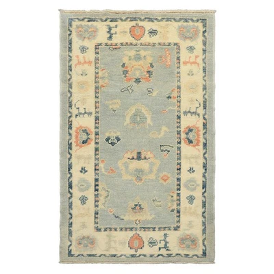 LoomBloom 3x5 Hand Knotted Wool Light Blue Oushak Transitional Rug - Image 1 of 4