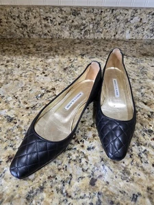 Manolo Blahnik Giungla schwarze gesteppte Leder-Ballerinas Schuhe 36,5/6 UVP 741 $ - Bild 1 von 7