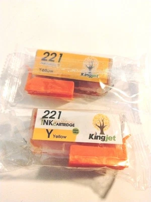 2Pk Kingjet 221 Ink for Canon Pixma Printers, Yellow Cartridges - Image 1 of 2