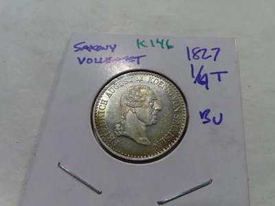 K146 Germany Saxony 1827 Silver 1/6 Thaler King's Death BU Rainbow Toning - Image 1 of 2