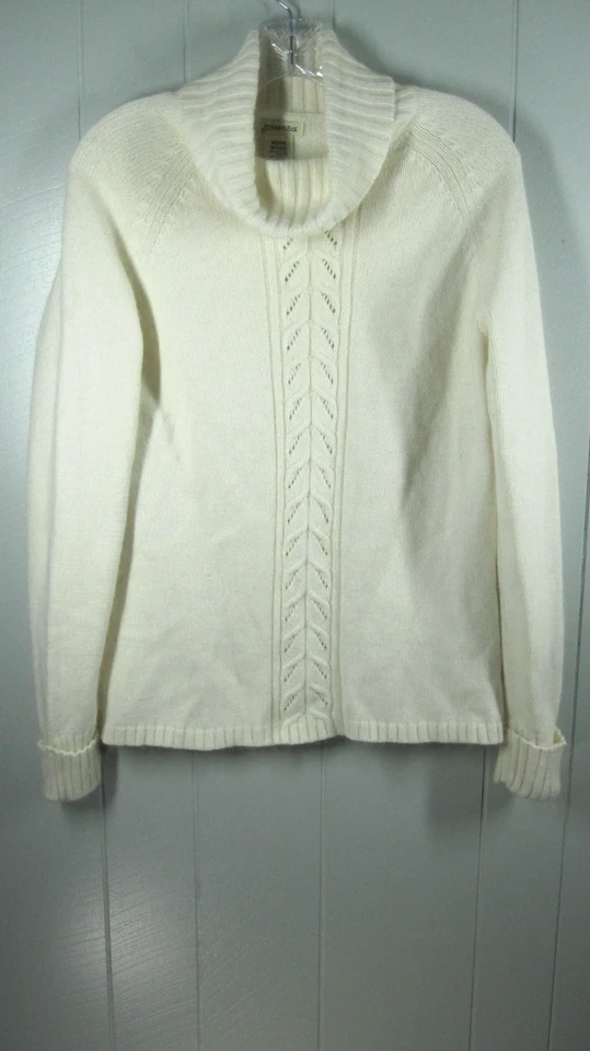 Suéter feminino M marfim gola capuz mistura angorá punhos com nervuras/bainha macia menina neutra - Imagem 1 de 4