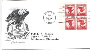 1963 AIRMAIL FDC, 6C RED EAGLE PLT BLK - Picture 1 of 1