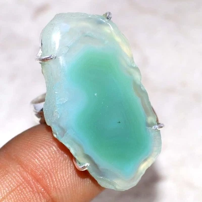 Anillo enchapado en plata 925 rebanada druzy azul Botsuana EE. UU. 6 regalos para mujer JW Foto 1 de 3