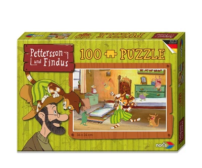 Noris 606031350 – PETTERSSON Findus cameretta Puzzle, 100 Pezzi - Immagine 1 di 3