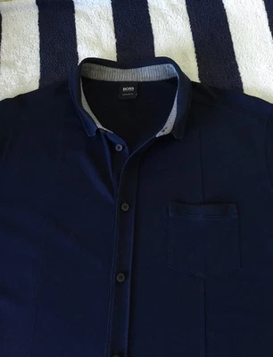 Men Hugo Boss Black Label ‘Ispral5’ Short Sleeve Dark Blue Shirt In Large - Image 1 of 4