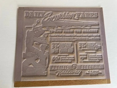 ТИХООКЕАНСКАЯ ЭЛЕКТРИЧЕСКАЯ ЖЕЛЕЗНАЯ ДОРОГА, ВИНТАЖ, РЕКЛАМНЫЙ КОВРИК, ПЕЧАТЬ, СВИНЦОВАЯ ФОРМА, PE, РЕКЛАМА - Изображение 1 из 3