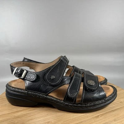 Finn Comfort Gomera Sandals Womens 38 7 Strappy Black Leather Buckle Casual - Image 1 of 4