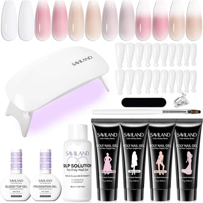 Poly Gel per Unghie Kit, 4 Colori Bianco Rosa Gel Ricostruzione Unghie Con Base  - Immagine 1 di 4