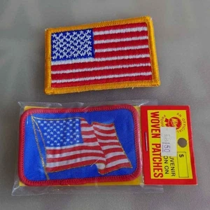 USA Flag Embroidered Patch Iron-On Sew-On Set of 2 Gold Border Waving Flag - Picture 1 of 2