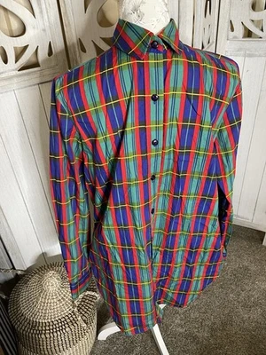 Vintage Neiman Marcus Gottex Plaid Shirt Colorful Mens Size Medium Hong Kong - Image 1 of 4