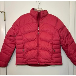 LL Bean Down Red Pink Reversible Puffer Coat Jacket Full Zip Womens Medium - Picture 1 of 9