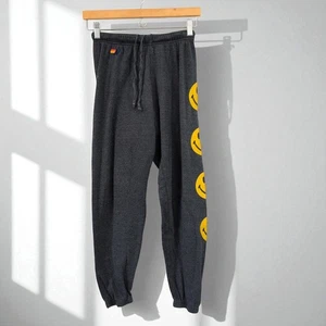 Aviator Nation Women's Size Small Sweatpants Smiley Smile Face Gray Drawstring - Picture 1 of 9