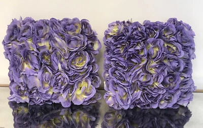 Rose Pillows Set/2 Purple Roses French Country Cottage Chic Farmhouse Handmade - Image 1 of 4