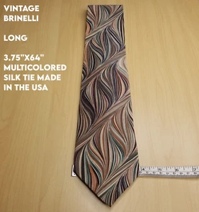 Vintage Brinelli Long 3.75x64 Multicolored Silk Tie Made in the USA - Picture 1 of 3
