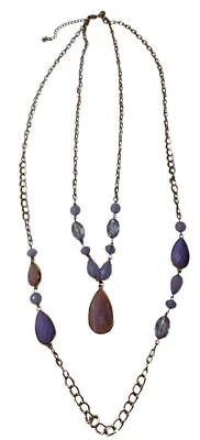 Collar Charlie Vintage Firmado Púrpura Rosa Plástico Piedras Dos Hilos Tono Dorado Foto 1 de 4