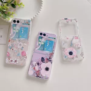 For Samsung Galaxy Z Flip 6 5 4 Flip 3 Cute Flower Hard Phone Case Cover w/Chain - Picture 1 of 24
