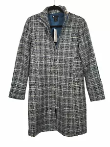 Wunderschön neu mit Etikett Carole Little Woven Tweed gefütterter Mantel Seide/Poly Größe S Reißverschluss vorne - Bild 1 von 6