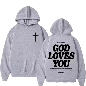 Cotton “God Loves you” Christian Hoodie - Picture 1 of 6