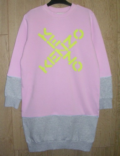Abito maglione Kenzo bambina rosa grigio jersey cotone con tasche età 10 140 cm