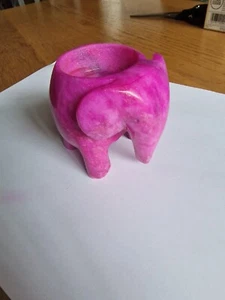 British Fossils 3" Red ( Bright Pink ) Marble Elephant Tea Light Candle Holder - Picture 1 of 19