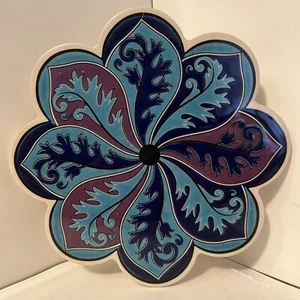 blue Purple flower ceramic decor bathroom kitchen Wall Hanging - Picture 1 of 10