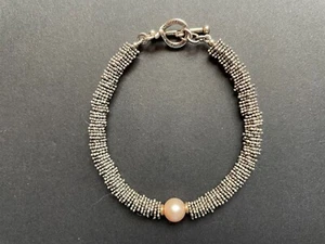 Michael Dawkins 14K Gold & Sterling Silver Pearl Granulated Bracelet  - Picture 1 of 6