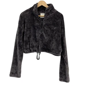 Urban Outfitters Shirt Jacket Size Medium Women Gray Fleece Pullover Crop Teddy - Picture 1 of 6