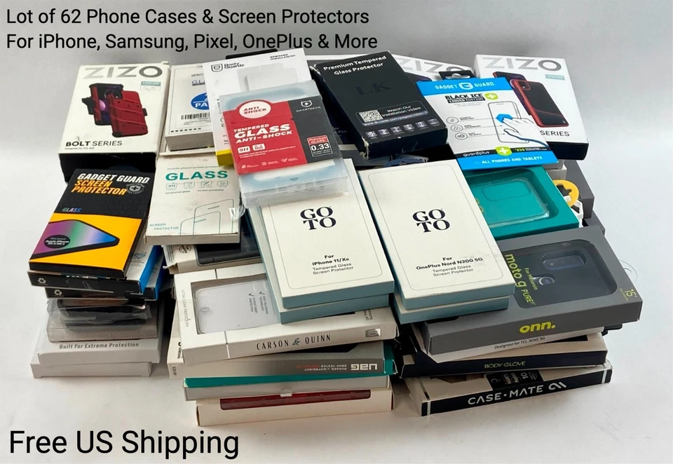 Lot of 62 Phone Cases & Tempered Glass iPhone Samsung Pixel OnePlus TCL - Image 1 of 3