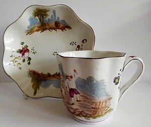 EARLY 19TH CENTURY VEUVE PERRIN FAIENCE HAND PAINTED FLUTED CUP AND SAUCER - Picture 1 of 12