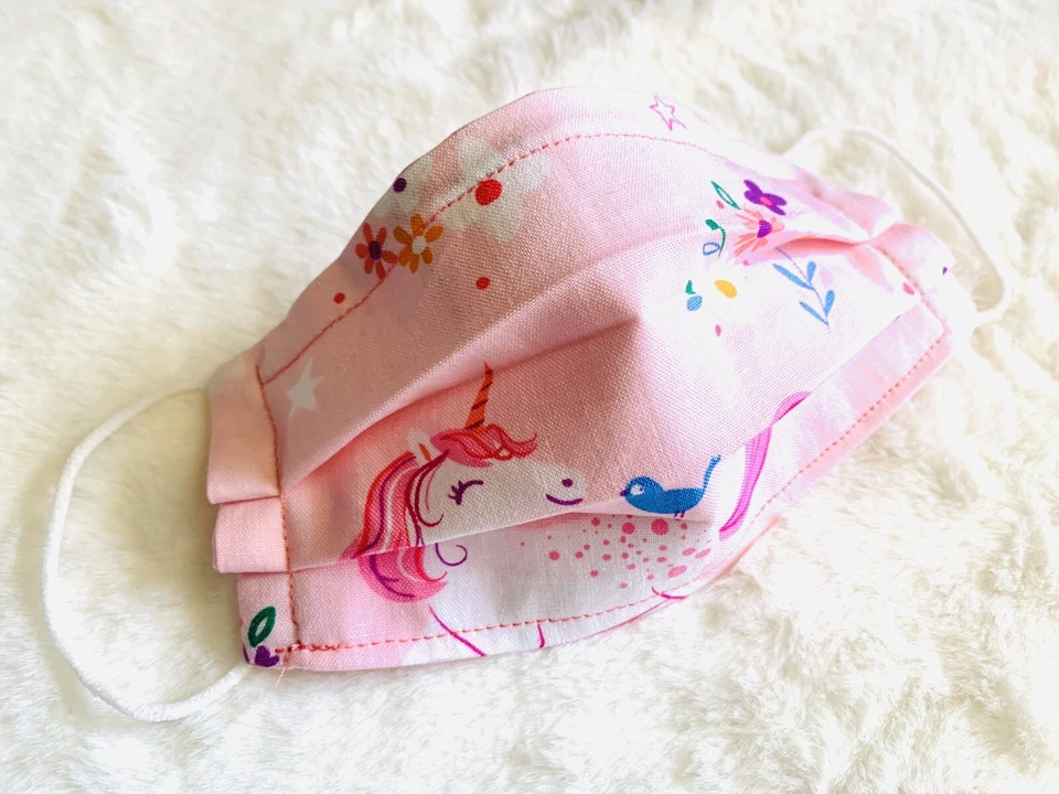 Pink Unicorn Handmade Washable Childrens Kids Cotton Face Mask Nose Wire Elastic - Image 1 of 1